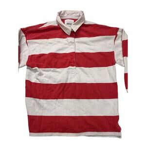 Aerie Women Red and White Striped Rugby Shirt Size Medium y2k
